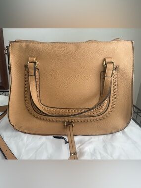 Sole Society Tan Braided-Trim Shoulder Bag